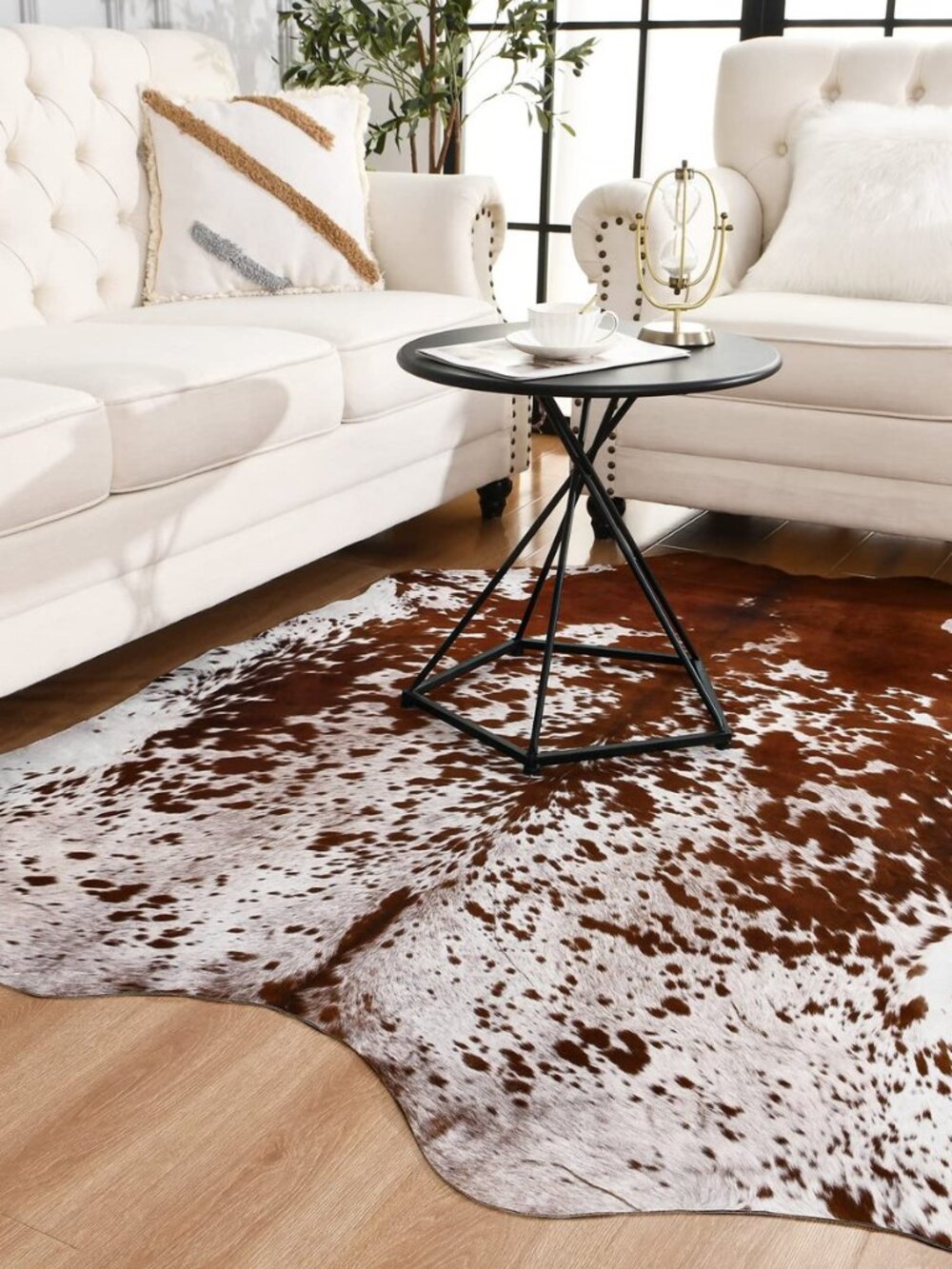 Faux Cowhide Large Cow Print Rug - 4.7 x 5.2 Feet, Thickened Elastic for